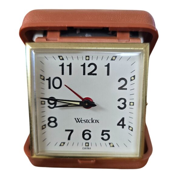 Vintage Westclox Travel Alarm Clock In Compact Brown Case - Picture 1 of 13